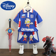 迪士尼（Disney）奧特曼衣服兒童polo短袖兩件套男童夏裝套裝2025新款寶寶夏天衣服 藍(lán)色2件套 XDM-1536鋸齒polo 120 cm 適合110-120身高