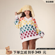拉拉波波春季新款時尚撞色波點V領(lǐng)針織衫休閑氣質(zhì)顯瘦毛衣女士LBCD-WSTM43 霓虹色 M