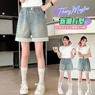 OEHE【清倉(cāng)價(jià)】女童夏季薄款牛仔短褲兒童褲子中大童女孩學(xué)生直筒熱褲 2535花邊 140