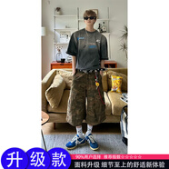 卡悠萊七分褲男休閑牛仔短褲美式復(fù)古夏季薄款潮牌多口袋工裝闊腿分褲 綠色升級(jí)90買家購買 XL適合135-150斤 均碼
