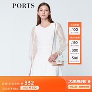 PORTS寶姿商場(chǎng)同款春夏新品女裝歐根紗拼接袖連衣裙 米白 M