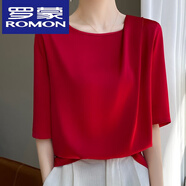 羅蒙（ROMON）斷碼撤柜桑蠶絲襯衫女真絲短袖襯衣2025新款寬松中袖上衣 紅色 【氣質高大尚】 XL 【115-130斤】