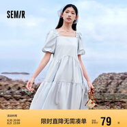 森馬連衣裙女溫柔系木耳邊方領(lǐng)夏季泡泡袖娃娃裙甜美107424114030