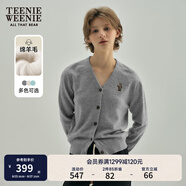 Teenie Weenie小熊針織開(kāi)衫女秋冬刺繡綿羊毛長(zhǎng)袖針織開(kāi)衫外套女 中灰色 M (165)