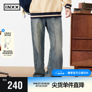 英克斯（inxx）Standby 潮牌刺繡直筒長褲復(fù)古懷舊水洗牛仔褲男闊腿褲男女同款 牛仔藍色 XL