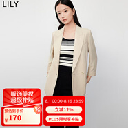 LILY秋新款女裝復(fù)古雙排扣休閑商務(wù)通勤墊肩九分袖西裝外套女 703米色 M