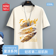 名創(chuàng)優(yōu)品（MINISO）冰絲短袖t恤男士夏季涼感透氣半袖學(xué)生休閑百搭男裝運(yùn)動(dòng)速干衣服 淺米(大日暮晚巷) L 175(體重120-140斤左右)