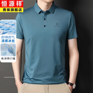 恒源祥高端短袖T恤男士寬松冰絲上衣服男裝休閑涼感polo衫2025夏季衛衣 SB-WL2310淺藍 3XL 185 推薦165-180斤