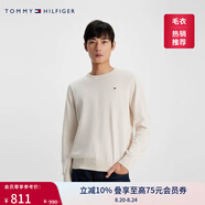 TOMMY HILFIGER【柔軟純棉】25秋冬男撞色條紋學(xué)院風(fēng)針織衫/情侶款純色毛衣 【簡(jiǎn)約合身毛衣】天幕白8P0 2XL （推薦：180-200斤）