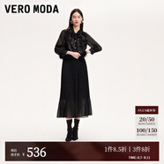 VEROMODA連衣裙女2024早秋新款真兩件亮片亮絲裝飾蝴蝶結(jié)長款連衣裙 黑色 M