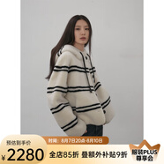 付智恩踏雪新年 進(jìn)口美利奴皮毛一體羊羔毛減齡條紋毛毛皮草外套 白色黑條-短款 L