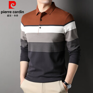 皮爾卡丹（pierre cardin）男T長(zhǎng)袖t恤男條紋中年秋季新款品牌時(shí)尚休閑棉質(zhì)POLO衫體恤爸爸裝 磚紅 2XL 54