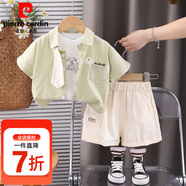 皮爾卡丹（pierre cardin）童裝男童短袖套裝夏季2025新款嬰兒童一歲寶寶衣服短袖襯衫三件套 嬰兒分體套裝綠色 80 尺碼建議6-9個(gè)月14-20斤