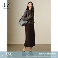 玖姿·安娜蔻商務(wù)通勤簡潔氣質(zhì)百搭毛呢A字半身腰裙女2024冬款 深咖啡 XL