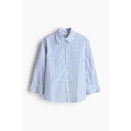 HM2025夏季新款女裝棉府綢襯衫 白色/藍色條紋 XXS 155/80XS