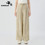 哥弟（GIRDEAR）女裝2025夏季新款松馳感兩側(cè)松緊系帶亞麻直筒休閑褲女110002 濕地綠 M (3碼)
