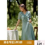 獨(dú)束大碼女裝【雙色可選】壓褶荷葉邊連衣裙女夏裝微胖mm清新裙子 星光藍(lán) M