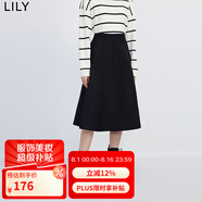 LILY春新款女裝赫本風(fēng)復(fù)古通勤垂感顯瘦高腰A字半身裙小黑裙 510黑 M