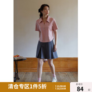 獨束大碼女裝復古POLO領收腰顯瘦T恤女夏季新款微胖mm休閑百搭上衣 桃粉色 L （尺碼：2）
