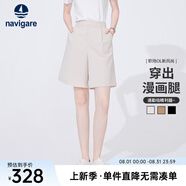 Navigare意大利小帆船女士五分褲夏季顯腿長(cháng)時(shí)尚休閑褲通勤百搭A字短褲女 霜杏 L
