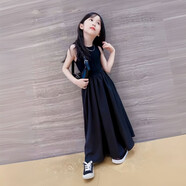 麥科貝爾（maycobell）女童連衣裙夏季兒童小黑裙休閑長(zhǎng)裙女大童洋氣時(shí)髦無(wú)袖裙 黑色 150 【建議身高150cm左右】