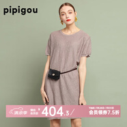 皮皮狗 夏季新品  圓領(lǐng)廓形連衣裙  寬松短袖亞麻針織連衣裙 356淡茶色 XL /110