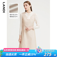 藍地（LANDI）羊毛拼接連衣裙女秋季新款圓領(lǐng)修身長袖a字短裙 肉粉色 M