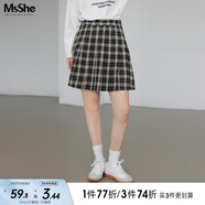 MsShe加大碼女裝2025款春季胖mm高腰顯瘦A字百褶格子半身短裙女 格子款經(jīng)典黑色現(xiàn)貨 4XL