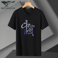七匹狼（SEPTWOLVES）冰絲大碼短袖T恤男寬松肥佬加肥加大夏季新款潮上衣v領(lǐng)半袖300斤 黑色【彩中國609PL】 4XL -160-180斤