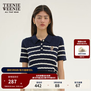 Teenie Weenie小熊女裝簡約夏季短袖毛衣針織衫POLO領(lǐng)泡泡袖女裝 藏青色 S 160