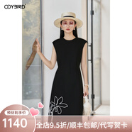 歐迪鳥(niǎo)2025夏季新款氣質(zhì)優(yōu)雅無(wú)袖連衣裙赫本風(fēng)繡花通勤裙子女 黑色 S