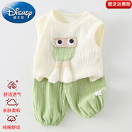 迪士尼（Disney）2025寶寶夏裝套裝嬰兒背心套裝防蚊褲夏季薄款洋氣分體幼兒衣服 眼睛綠套裝 90 尺碼1~2歲【 80-90cm】