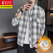 啄木鳥格子襯衫男士裝春秋季款外套休閑長袖襯衣外穿衣服 2108白色加絨 3XL