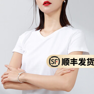 幻黛短袖t恤女夏季女裝棉白色打底衫品牌純色女士短袖新款印花白t恤女 A01白色款-V型領(lǐng) L 【建議100-110斤】