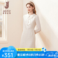 經(jīng)典故事（JANE STORY）2024新款名媛小香風連衣裙女秋季氣質(zhì)復古法式雪紡假兩件呢子裙 U03杏色 L