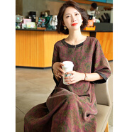 迪芬璐嘉正宗香云紗連衣裙復(fù)古杭州絲綢真絲2025夏季新款大牌桑蠶絲裙子女 紫花 XL 推薦110-120斤左右
