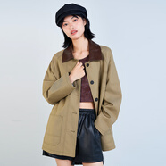 木果果木2025秋季新款復古寬松翻領(lǐng)外套女短款機車(chē)服夾克上衣 卡其 M