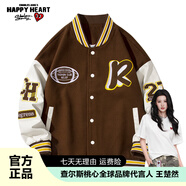 查爾斯桃心秋冬新款學(xué)生寬松百搭潮流美式休閑情侶棒球服夾克外套男女同款 咖啡色 XL