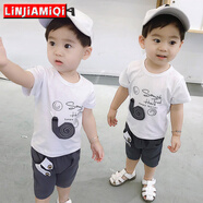 鄰家米其童裝男童套裝夏裝短袖新款1-3-4-5歲寶寶兒童2夏季男孩小孩衣服 蝸?？?白色 90 碼/身高80-90cm（1-2歲）