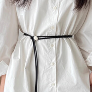 心楠新款軟皮繩細腰帶女夏季配裙子襯衫時(shí)尚裝飾百搭可調節長(cháng)款腰繩潮 黑色金扣腰帶