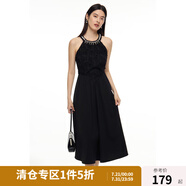 獨(dú)束大碼女裝秋季新款法式掛脖連衣裙套裝小香風(fēng)亮片截短式外套女 赫本黑-連衣裙 L (尺碼：2) (尺碼：2)