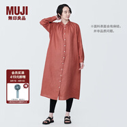 無印良品（MUJI）女式 麻水洗長袖襯衫連衣裙 女裝長款裙子早秋漢麻襯衫裙BC2JKA4S 紅色 S 155/80A