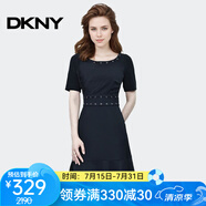 唐可娜兒（DKNY）【京東奧萊】黑色連衣裙女夏季新款收腰顯瘦氣質(zhì)短袖A字裙裙子P8J P8JD7DRO-001 XS