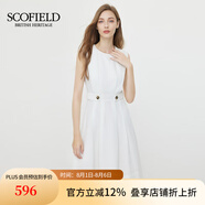 SCOFIELD通勤圓領(lǐng)無(wú)袖褶皺連衣裙優(yōu)雅收腰喇叭裙女裝夏季新款 象牙白色 L 170
