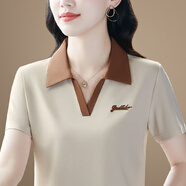 譽(yù)露 polo衫t恤女棉質(zhì)2026新款短袖夏季運動(dòng)媽裝寬松翻領(lǐng)上衣體恤女 杏色 L (建議100-110斤)