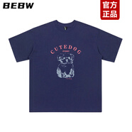 BEBW香港潮牌明星同款T恤短袖夏季女裝新款卡通小狗純棉休閑百搭上衣 藏青色 2XL