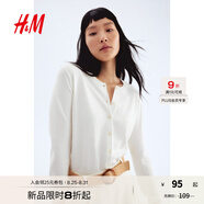 H&M女裝毛針織衫秋季薄款時(shí)尚法式慵懶短款打底衫m(xù)iu系開(kāi)衫0579541 奶油色 M 165/96