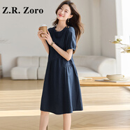Z.R.Zoro輕奢品牌短袖連衣裙女2025夏季新款潮流時(shí)尚復(fù)古拼接牛仔連衣裙女 圖片色 XL