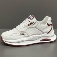 男鞋秋冬新款透氣舒適網(wǎng)面老爹鞋男士厚底增高耐磨運(yùn)動(dòng)休閑鞋子男 白酒紅 【透氣飛織】 41