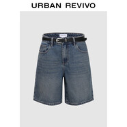 UR2025夏季新款女裝復古貓須水洗腰帶牛仔短褲UYY850081